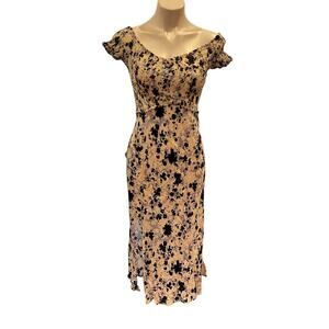 ASTR The Label Blue Dress sz M Criss Cross Smock Floral Midi Dress